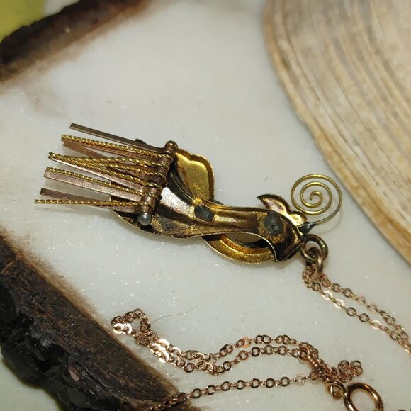 Vintage 12K Gold Moveable Intricate Pendant Necklace 14K GF Chain Pearl Accents - Picture 4 of 16